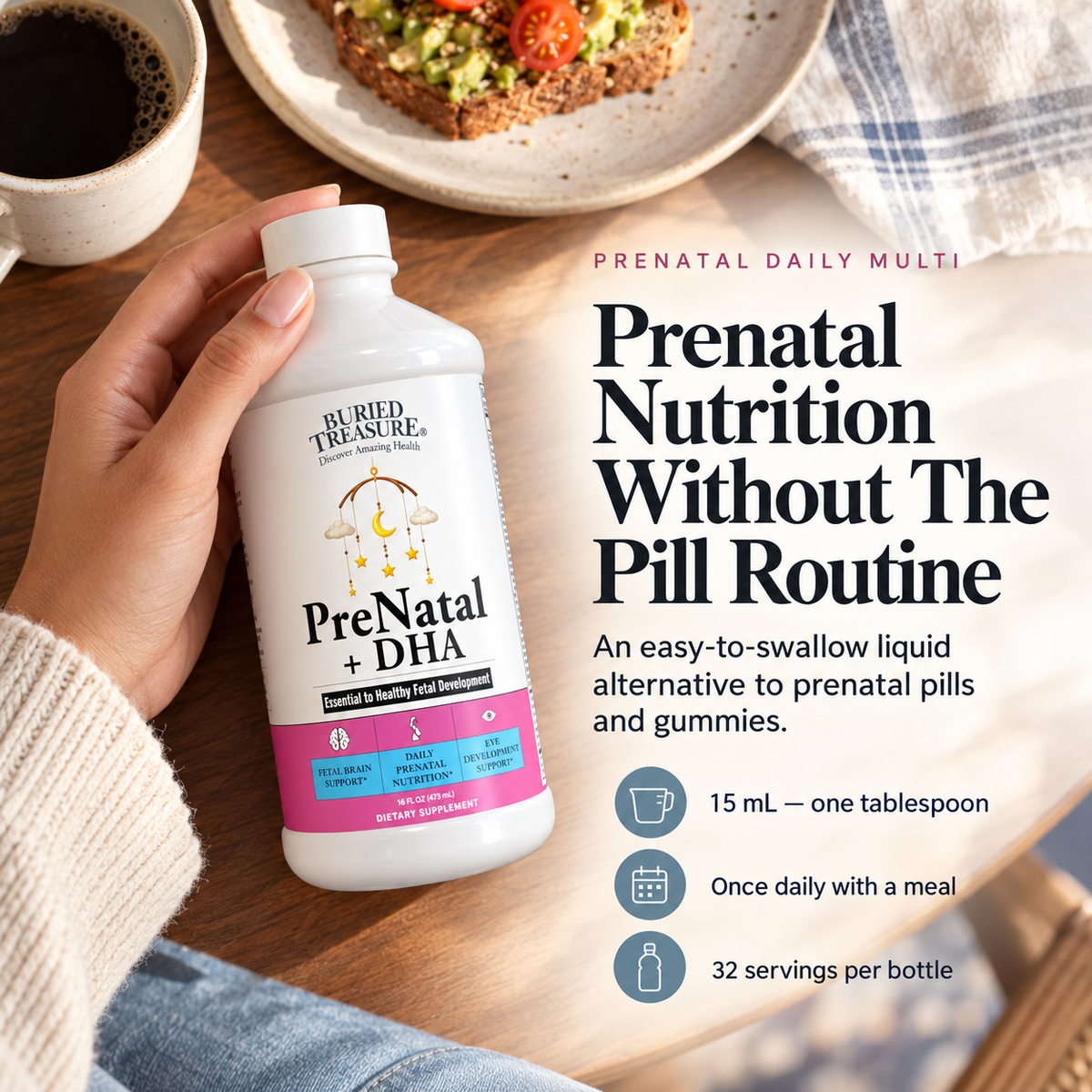Prenatal Plus DHA Once-Daily Liquid Prenatal Multivitamin, for Preconception, Pregnancy & Lactation, Fruit Flavored, 16 fl oz
